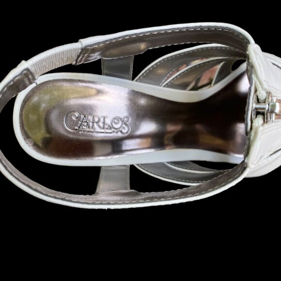 White Strappy Wedge Sandals With Cork Heel Size 9M By Carlos - Picture 3 of 8